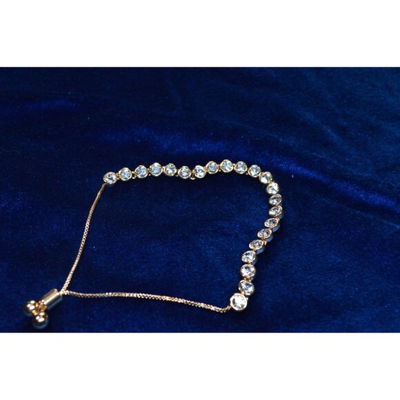 Gold Tone Star Studded Bangle & Rhinestone Tennis Bracelet Adjustable Premier - Picture 6 of 11